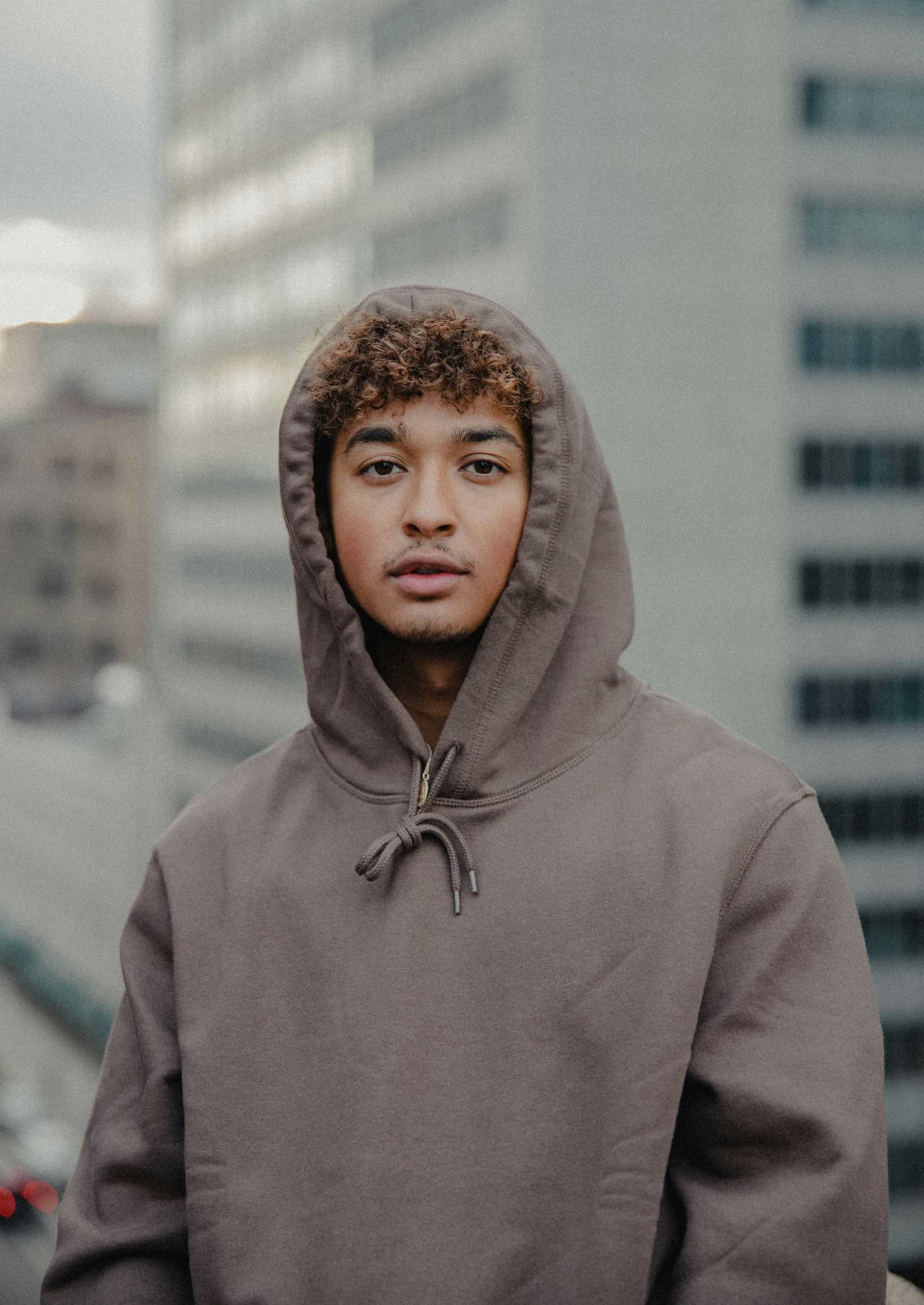 model guy in hoodie